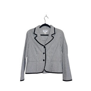 Pendleton Blazer White Black Striped Button 100% Cotton Small Petite Women’s